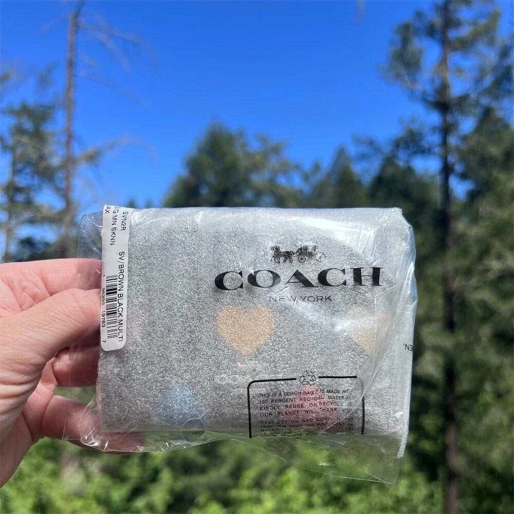 COACH Mini Skinny ID Case Keychain Card Wallet Signature Butterfly Print  NWT